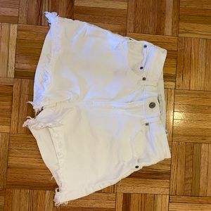 High-waisted 4” white denim shorts